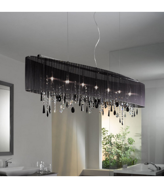 Suspension Paralume Chrome scintillant 7 ampoules 50cm