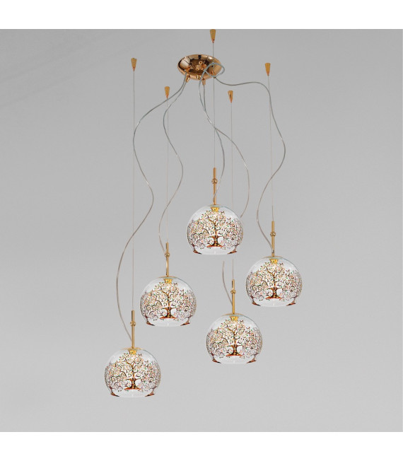 Luna Pendelleuchte 24 Karat Gold 5 Glühbirnen 200cm