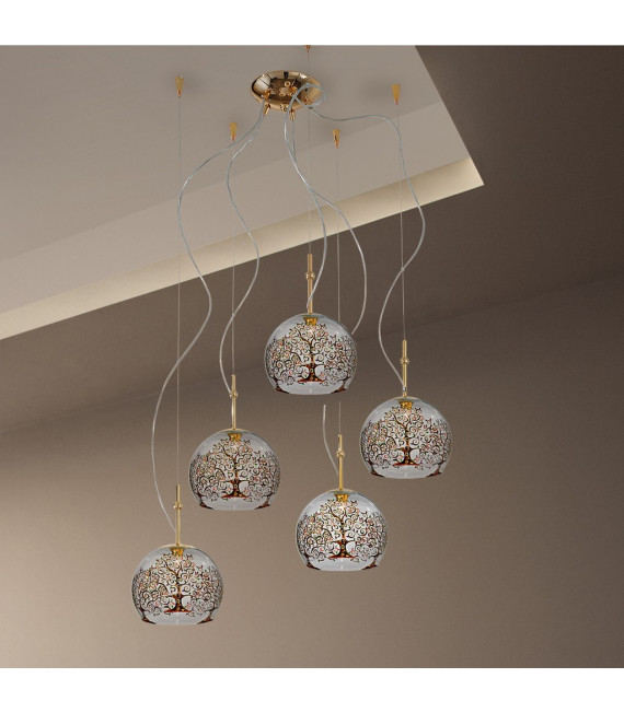 Luna pendant lamp 24 carats gold 5 bulbs 200cm