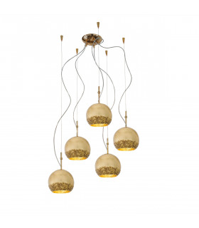Luna Pendelleuchte 24 Karat Gold 5 Glühbirnen 200cm