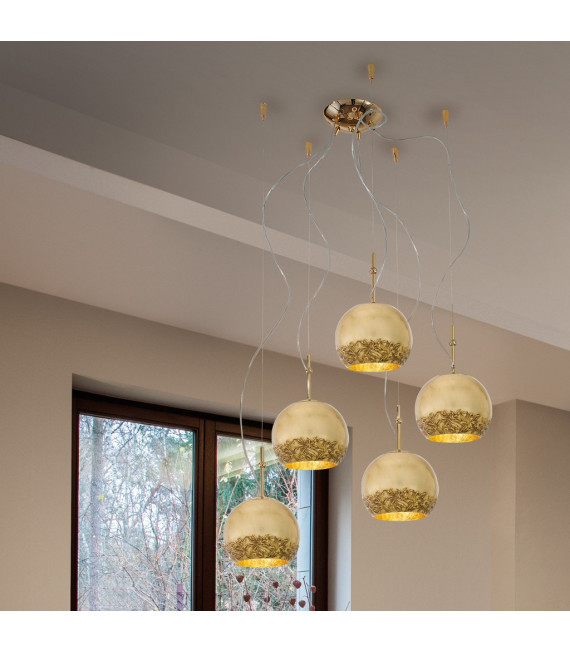 Luna Pendelleuchte 24 Karat Gold 5 Glühbirnen 200cm
