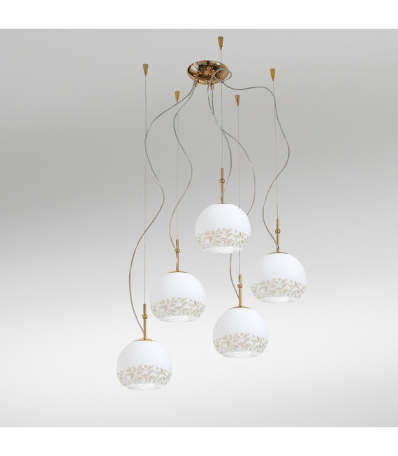 Lampada a sospensione Luna oro 24 carati 5 lampadine 200cm