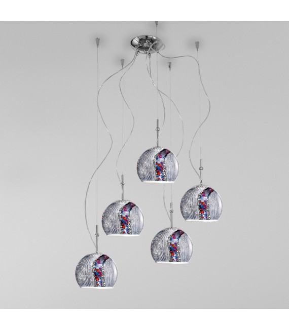 Lampada a sospensione Luna Chrome 5 lampadine 200cm