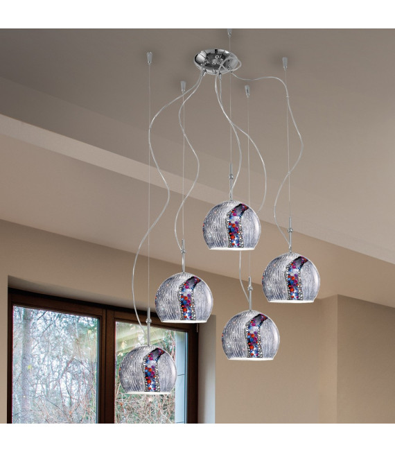 Lampada a sospensione Luna Chrome 5 lampadine 200cm