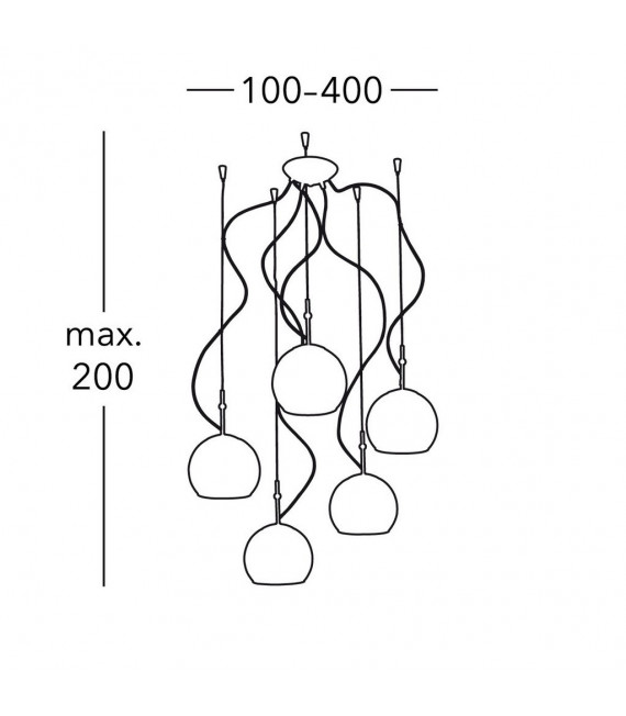 Suspension Luna Chrome 5 ampoules 200cm
