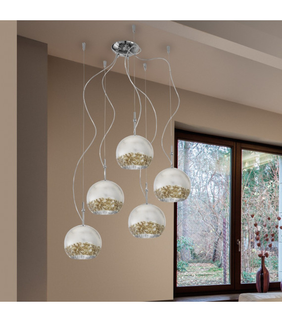 Lampada a sospensione Luna Chrome 5 lampadine 200cm