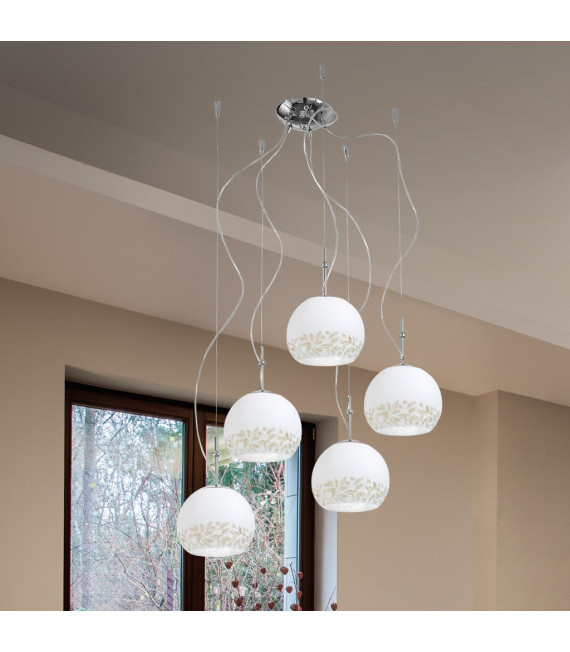 Luna Chrom Pendelleuchte 5 Glühbirnen 200cm