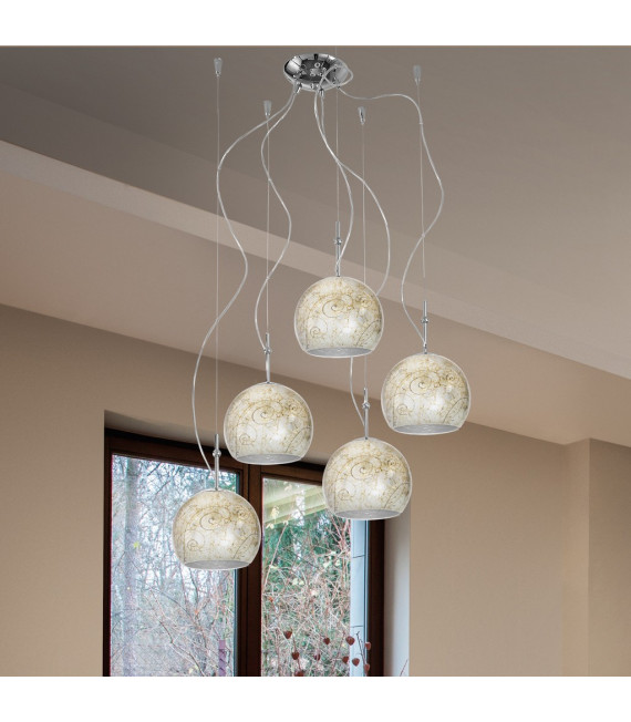 Luna Chrome pendant light 5 bulbs 200cm
