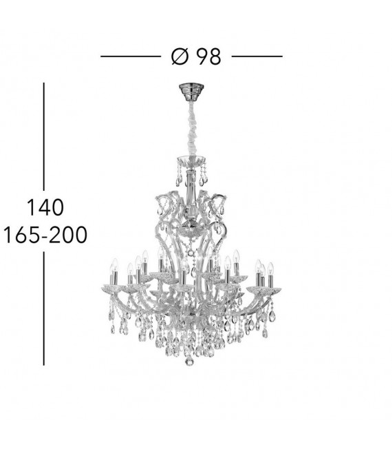 Candlestick without lampshades Versailles 24 carats gold 18 bulbs 113cm