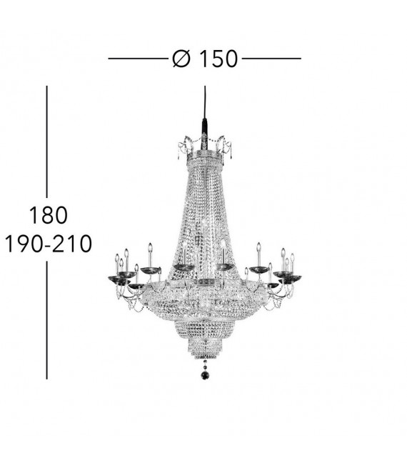 Large Empire chandelier 24 carats gold 48 bulbs 180cm