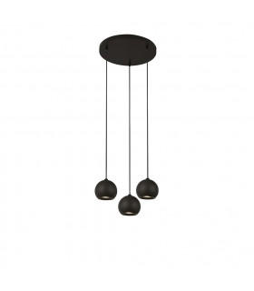 Lampada a sospensione Eindhoven a 3 luci in acciaio dolce nero