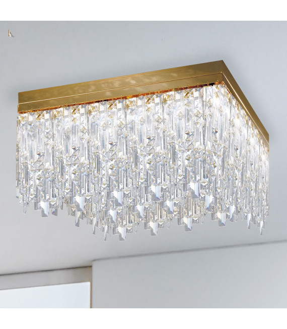 Plafón de diseño Prisma oro 24 kilates 16 bombillas 40cm