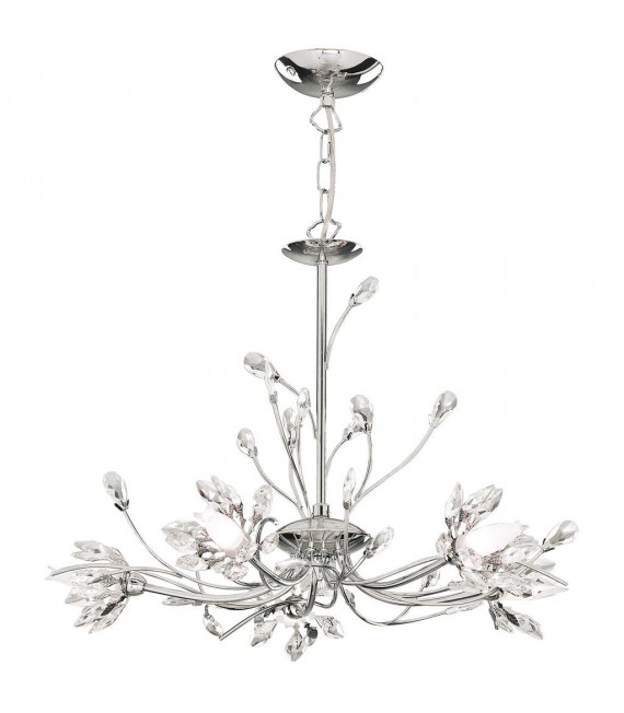 Hibiscus Pendelleuchte Glas, Kristall, Chromstahl 5 flammig 40cm