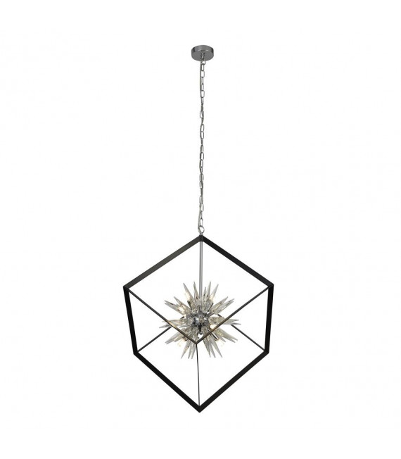 Pendente stellare in vetro, acciaio dolce cromato, nero, trasparente 6 lampadine 74 cm