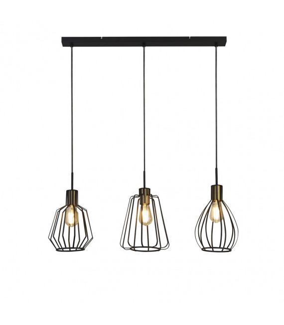 Suspension Melbourne 3 ampoules Acier doux Laiton antique,Noir sablé