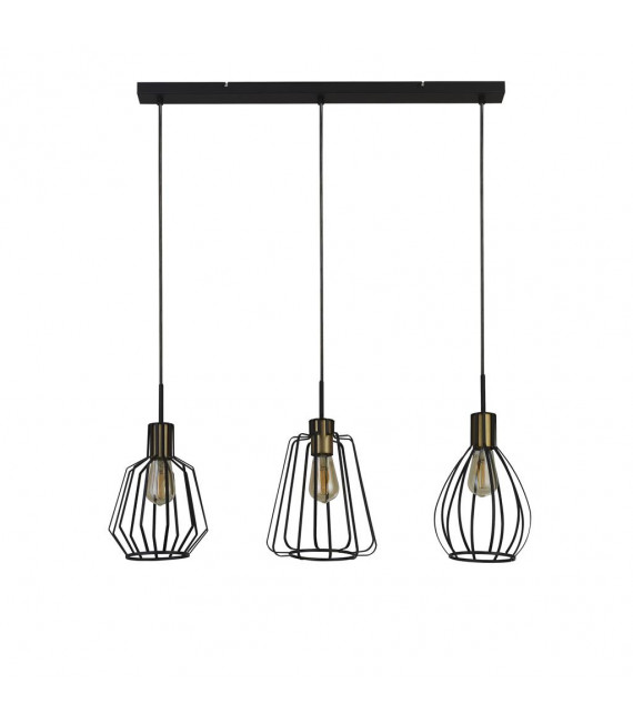 Lampada a sospensione Melbourne a 3 luci in acciaio dolce ottone anticato, nero sabbiato