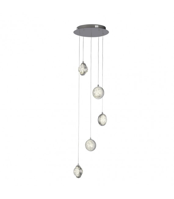Quartz 5 bulb pendant Glass, stainless steel, mild steel Chrome, Clear