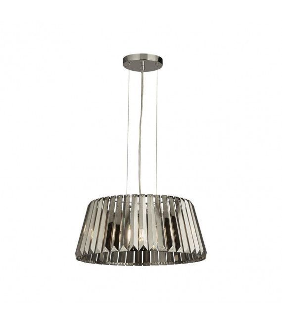 Tiara Crystal Pendant Light, Mild Chrome Steel, Smoked 5 bulbs 22cm