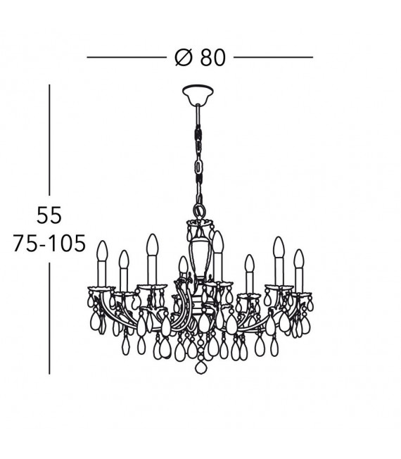 Lampadario Victoria oro 24 carati senza paralumi 8 lampadine 55cm