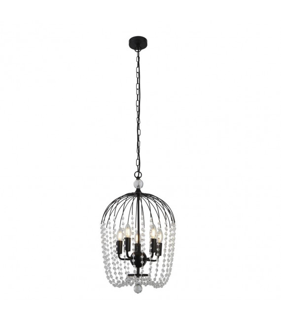 Lámpara colgante de ducha Vidrio, acero dulce negro, transparente 5 bombillas 56cm