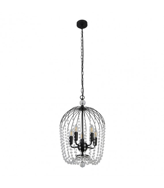 Lámpara colgante de ducha Vidrio, acero dulce negro, transparente 5 bombillas 56cm