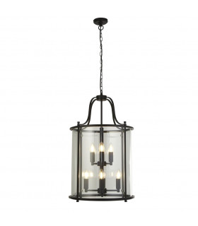 Lantern lámpara colgante Lantern Vidrio, acero dulce Negro, transparente 8 bombillas 75cm