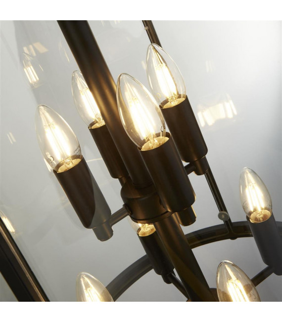 Suspension lanterne Lantern Verre,acier doux Noir,Transparent 8 ampoules 75cm