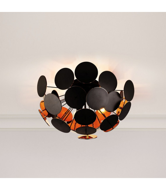 Plafonnier Discus Plastique Noir 3 ampoules 27cm