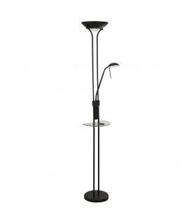 Lampadaire avec liseuse Wireless 1 ampoule Verre,acier doux Noir mat,Transparent,givré