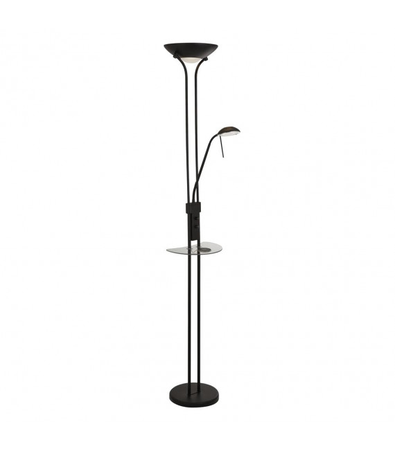 Floor lamp with reading light Wireless 1 bulb Glass, mild steel Matte black, Transparent, frosted