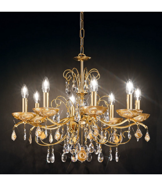 Kronleuchter ohne Lampenschirme Carmen 24 Karat Gold 8 Glühbirnen 52cm