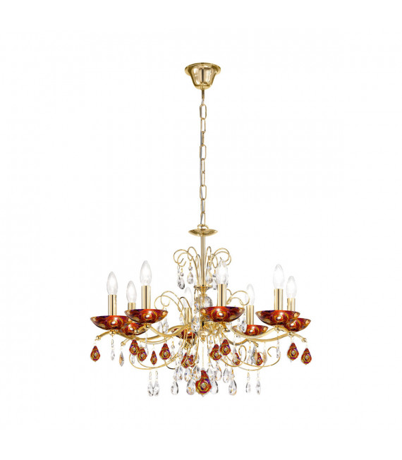Chandelier sans abats jours Carmen 24 carats d'or 8 ampoules 52cm