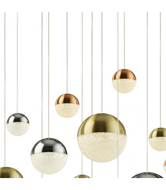 Suspension Planets 14 ampoules Acrylique,acier doux Chrome,laiton satiné,cuivre,Transparent