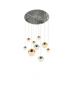 Planeten-Anhänger Stahl Chrom 9 Glühbirnen 153cm
