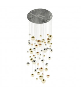Planets pendant light 55 bulbs Glass, acrylic, mild steel Chrome, satin brass, copper, Transparent