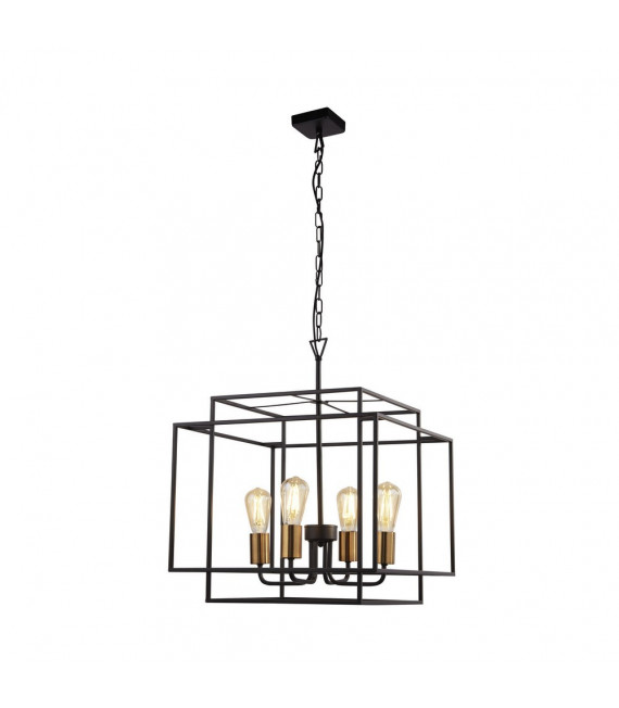 Crate Pendelleuchte Baustahl Mattschwarz 4-flammig 86cm