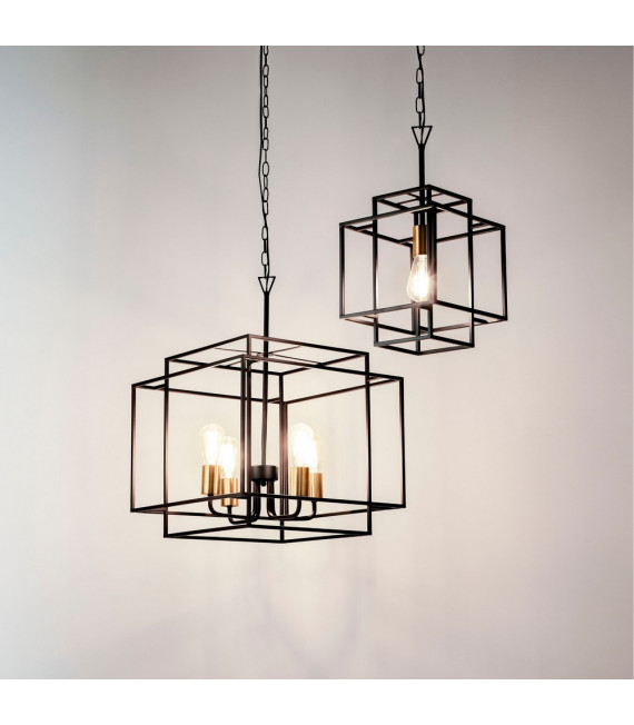 Crate Pendelleuchte Baustahl Mattschwarz 4-flammig 86cm