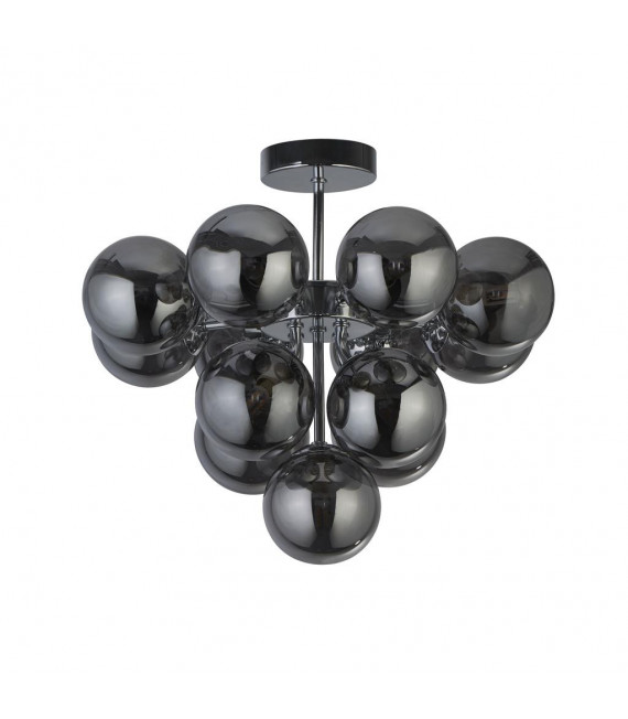 Plafonnier Berry 13 ampoules Verre,acier doux Chrome,fumé