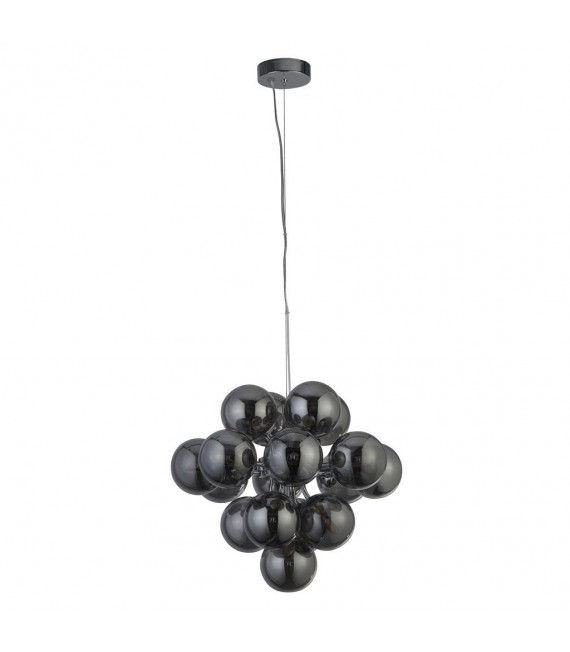 Berry Glass pendant light, chrome mild steel, smoked 17 bulbs 36cm