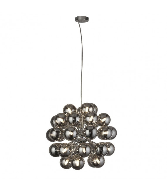 Pendant Berry Glass, mild steel Chrome, smoked 27 bulbs 51cm