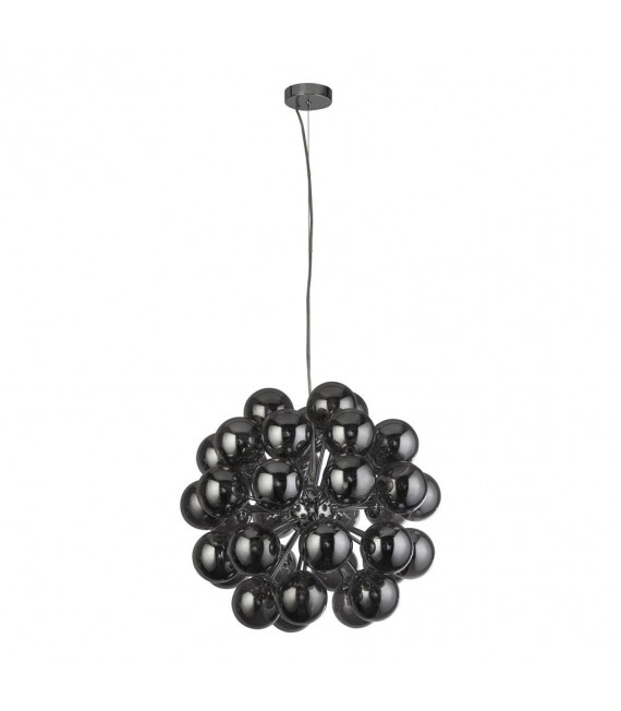 Suspension Berry Verre,acier doux Chrome,fumé 27 ampoules 51cm