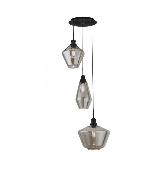 Sospensione Mia Acciaio dolce Nero 3 lampadine 150cm