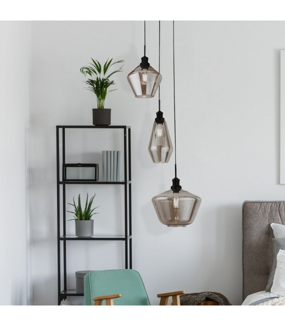 Sospensione Mia Acciaio dolce Nero 3 lampadine 150cm