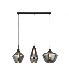 Lampada a sospensione Mia 3 lampadine Vetro, acciaio dolce Nero fumé