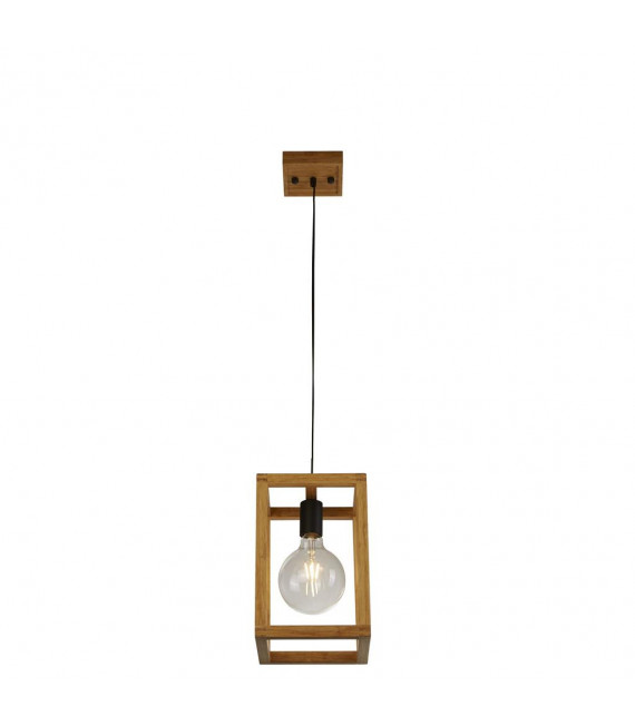 Lámpara colgante cuadrada Plástico, madera tejida Negro, madera natural 1 bombilla 30cm