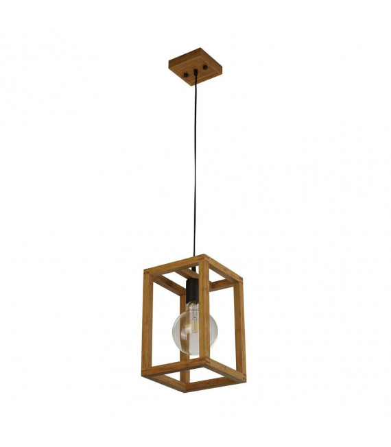 Lámpara colgante cuadrada Plástico, madera tejida Negro, madera natural 1 bombilla 30cm