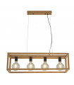 Square Bamboo pendant lamp Black, natural wood 4 bulbs 25cm