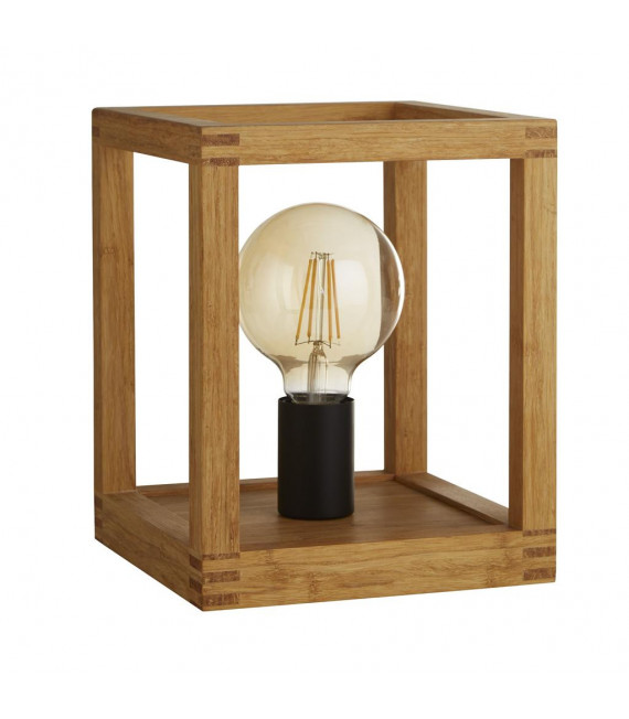 Lámpara de mesa Cuadrada 1 bombilla Plástico, madera de bambú tejida Negro, madera natural