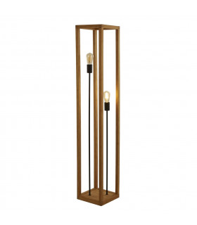 Lampada da terra Square 2 lampadine Plastica, legno di bambù intrecciato Nero, legno naturale