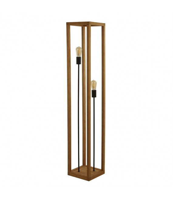 Lampadaire Square 2 ampoules Plastique,bois de bambou tissé Noir,bois naturel